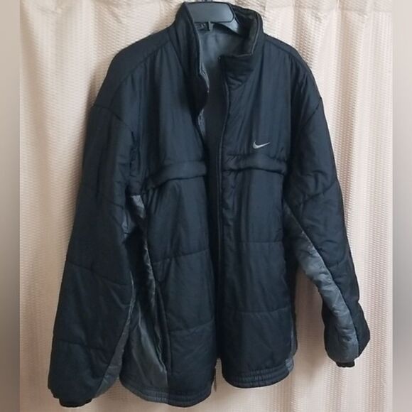 Vintage 2000 Nike Grey / Black Tag Reversible Puffer Coat Black Grey Sz 2XL - Picture 2 of 6